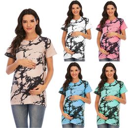Fashion Women's Shirt Maternity Floral Printed Tops Soft Short Sleeve Top Pregnancy Clothes Women Tees L2405
