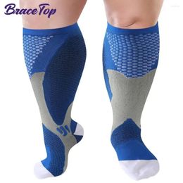 Sports Socks 1 Pair Sport Plus Size Compression For Women Men Wide Calf 20-30mmhg Extra Large Knee High Support Circulation