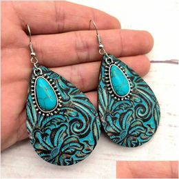 Dangle & Chandelier Fashion Jewelry Retro Embossed Drop Earrings Bohemian Turquoise Pendant Wood Delivery Dhgarden Dhakn