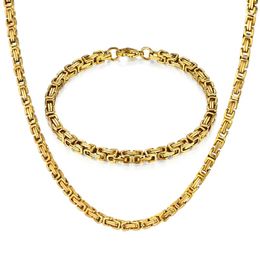 Jewelry Set Hip Hop 14K Gold Byzantine Chain Bracelet Necklace Set For Men Jewelry