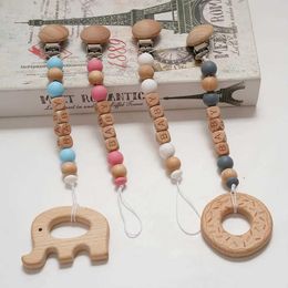 Pacifier Holders Clips# INS baby pacifier clip Personalised name wooden denture bracket clip chain tooth accessories newborn Customised tooth toys d240521