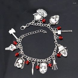 Charm Bracelets Gothic Horror Movie Characters For Women Men Red Crystals Pendant Vintage Silver Color Hand Accessory Fan Gifts