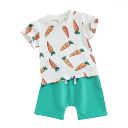 Clothing Sets Toddler Baby Boys Easter 2 PCS Shorts Short Sleeve Cute Carrot Print Tops And Solid Green Color Tracksuit