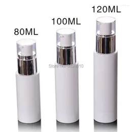 Storage Bottles 80ML/100ML/120ML Bright Silver Emulsion Pump PET White Sub-bottling Skin Care Packaging Cosmetic Bottle F1095