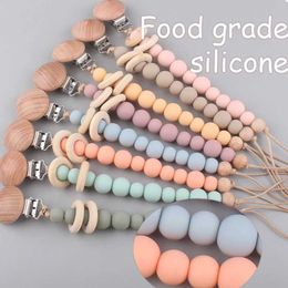 Pacifier Holders Clips# Baby pacifier chain clip care teeth bracket silicone bead wooden DIY dummy nylon d240521