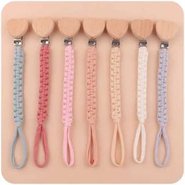 Pacifier Holders Clips# Handmade crochet cotton baby pacifier chain wooden heart-shaped dummy holder clip for teeth care chewing toys shower gifts d240521