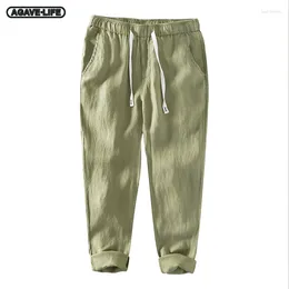 Men's Pants Summer Trousers Solid Colour Simple Casual For Men Pure Linen Breathable Drawstring Sport Straight