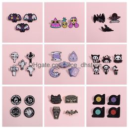 Pins Brooches 3-6Pcs/Set Black Punk Style Enamel Mothmen Magic Jesus Ghost Skl Animal Lapel Badge Halloween Jewellery Gifts Drop Delive Otsr8
