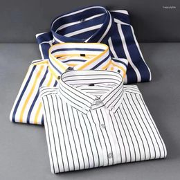Men's Casual Shirts Summer Elastic Stripe Shirt Non Iron Short Sleeved Multi Color Slim Fit Breathable