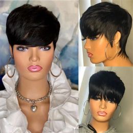Pixie Cut Straight Human Hair Short Bob Wig Cheap Remy Human Hair Perruque Bresillienne For Black Women Machine Made Wigs