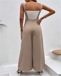 Women's Jumpsuits Rompers Spring and summer ladies elegant sleeveless wide-legged one-piece trousers double button adjustable straps one-piece trousers Y240521