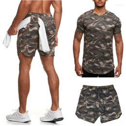 Men's Tracksuits 2024 Muscular Men Short-sleeved Suit Summer Fitness Running Casual Camouflage Sportswear Two-piece Set