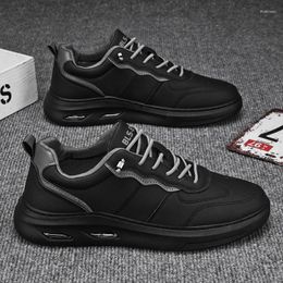 Casual Shoes Sports And Leisure Low-top Men's Autumn Air-cushion Black Leather Waterproof Anti-skid