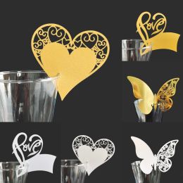 50Pcs Love Heart Cup Name Cards Laser Cut Name Invites Wedding Table Cards Wine Glass Name Place Card for Wedding Party Supplies