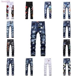 New Jeans Chino Pants Pant Mens Trousers Stretch Close-fitting Slacks Washed Straight Skinny Embroidery Patchwork Ripped Mens Trend Brand Motorcycle Jeans-01 3NLE