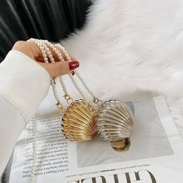 Evening Bags 2024 Summer Lipstick For Women Fashion Pearl Mini Purse Crossbody Bag High Quality Gold Shell Designer Shoulder