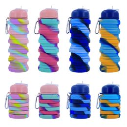 500ml Folding Water Bottle Portable Retractable Silicone Bottle Outdoor Travel Camp Drinking Cup With Carabiner Collapsible Cup