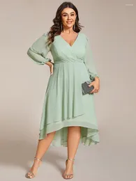 Party Dresses Plus Size Evening Dress Long Sleeves Pleated Ruffles Knee-Length 2024 Ever Pretty Of Chiffon Mint Green Wedding Guest