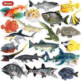 Novelty Games Oenux Sea Life Animals Model Action Figures Ocean Fish Sailfish Bass Grouper Salmon Aquarium Figurines PVC Educational Kids Toy Y240521