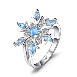 With Side Stones Hainon Cute Women's Snowflake Rings For Female Blue/White Zircon Party Wedding Engagement Jewellery Gifts