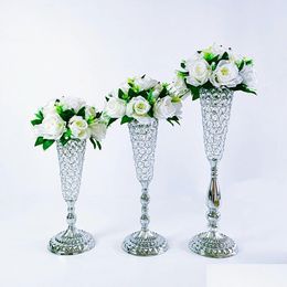 Other Event Party Supplies 2Pcs/Lot Metal Flower Vase Crystal Arrangement Stand For Wedding Centerpieces Table Restaurant El Decor Dhgzx
