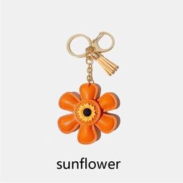 Keychains Lanyards Sunflower bag pendant leather keychain Valentines Day Mothers Day various Coloured flower bud pendants Q240521