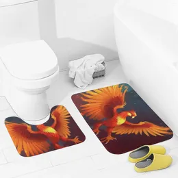 Bath Mats Bathroom Rugs Sets 2 Piece Orange Red Phoenix Absorbent U-Shaped Contour Toilet Rug