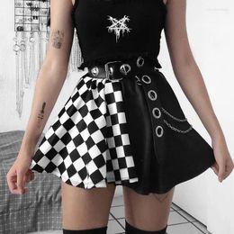 Skirts 2024 High Waist Vintage Mini Skirt Harajuku Hit Color Patchwork Pleated Summer Gothic Y2K