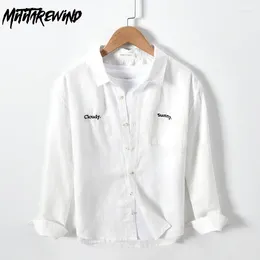 Men's Casual Shirts Long Sleeve White Beach Breathable Linen Shirt Fashion Weather Embroidered Designer Youth Slim Top