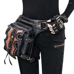 Waist Bags Steampunk Leather Women Bag Retro Rock Drop Leg Motorcycle Crossbody Shoulder Skull Rivet Pouch Punk