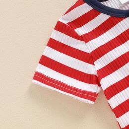 Clothing Sets Baby Boy Independence Day Set Striped Round Neck Short Sleeve Tops Elastic Waist Star Print Shorts Toddler 4th Of July Outfits