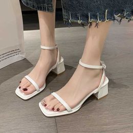 Sandals Women Square Toe Strappy Design Chunky Dress Shoes 2024 Summer New Peep-toe Heels Party Pumps Zapatos Mujer H240521