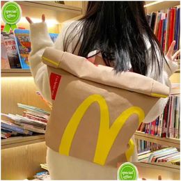 Storage Bags Funny Cute Cartoon French Fries Packaging Student Woman Schoolbag Canvas Backpack Large Capacity Messenger Bag Handbags Dhkpr