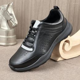 Casual Shoes Summer Genuine Leather For Men Breathable Sneakers Round Toe Hollowed Designer Work Black M7028