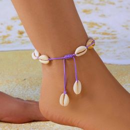 Anklets Fashion Simple Woven Rope Shell Anklet For Women Handmade Conch Beaded On The Leg Bracelet Summer Beach Accessories Jewellery