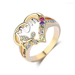 Cluster Rings Fashion Bow Ring Alloy Mom Letter Jewellery Love Heart Type Semi-Precious Stones Accessories Mother's Day Gift Woman