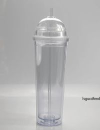 20oz new acrylic cups clear drinking tumblers with transparent straw and dome lid Double wall Large capacity plastic water bottle 5154436