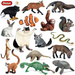 Novelty Games Oenux Simualtion Cute Forest Wild Animals Action Figures Owl Pangolin Manatee Rabbit Model Miniature Cake Toppers Kids Gift Toy Y240521