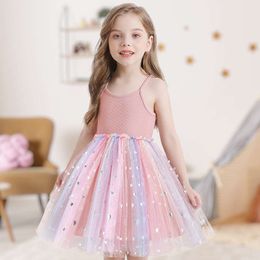 Baby Summer Dresses for Girls Rainbow 2024 Tutu Sling Tulle Kids Birthday Wedding Party Princess Dress Children Casual Clothing