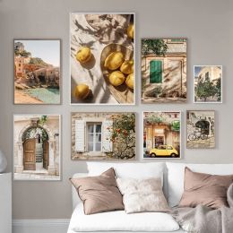 Vintage Pastoral Italian Town Wall Art Home Garden Plants Canvas Car Bike Yard Posters And Prints Living Room Bedroom Decoration