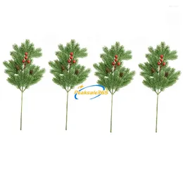 Decorative Flowers 4pcs Simulated Pine Needles Branch Pine-cone Red Fruit 47cm/18.5 Big Sprigs Wedding Picks Christmas Tree Wreath