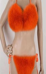 2020 Women Real Fox Fur Slippers Bra Sexy Bikini Set Winter Underwear Girls Woman Fluffy Furry Slides2770631