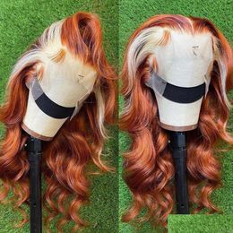 Synthetic Wigs Long Honey Blonde Lace Frontal Human Hair Wig Ombre Ginger Orange Fl Front Highlight 28 30 Inch Deep Wave Drop Delive Dhste