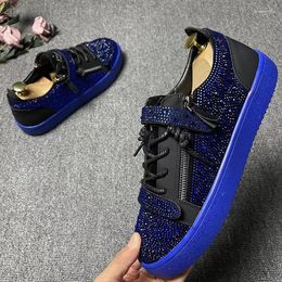 Casual Shoes Men Luxury Fashion Rhinestone Party Nightclub Dress Genuine Leather Flat Shoe Trendy Youth Sneakers Designer Footwear Male