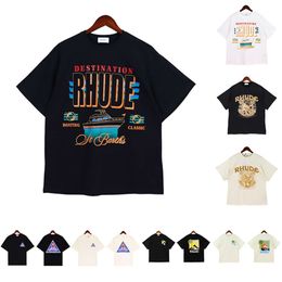 Rhude T shirts Mens Womens High-quality Top T Shirts Summer High Street Casual Short Sleeves Hip Hop shirts Man Rhudes Tees Clothes e1d