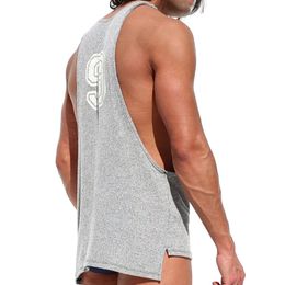 Sexy Hollow Out Straps Mens Tank Tops Fashion Printing Loose Sleeveless Vest Men Gyms Clothing Casual Irregular Design Camisoles 240518