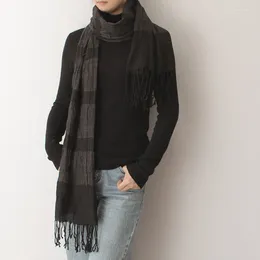 Scarves Black Grey Striped Long Scarf For Women And Man Autumn Winter Soft Warm Arcylic Female Fashion Wrinkled Shawl Wraps 2024