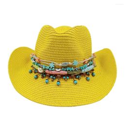Wide Brim Hats Summer Straw Hat Ethnic Style Fan Jazz Top Sun Unisex Solid Colour Beach Travel