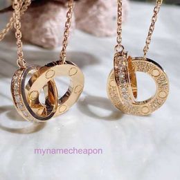 Designer Craitrres nacklace simple set pendant Classic 18K Rose Gold Pancake Double Necklace Light Luxury LOVE Womens Pendant Full Diamond Collar Chain Plated