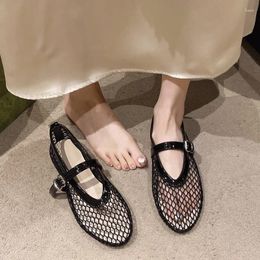 Casual Shoes Buckle Design For Women 2024 Summer Black Mesh Hollow Women's Sandals Fashion Closed Toe Zapatos Mujer